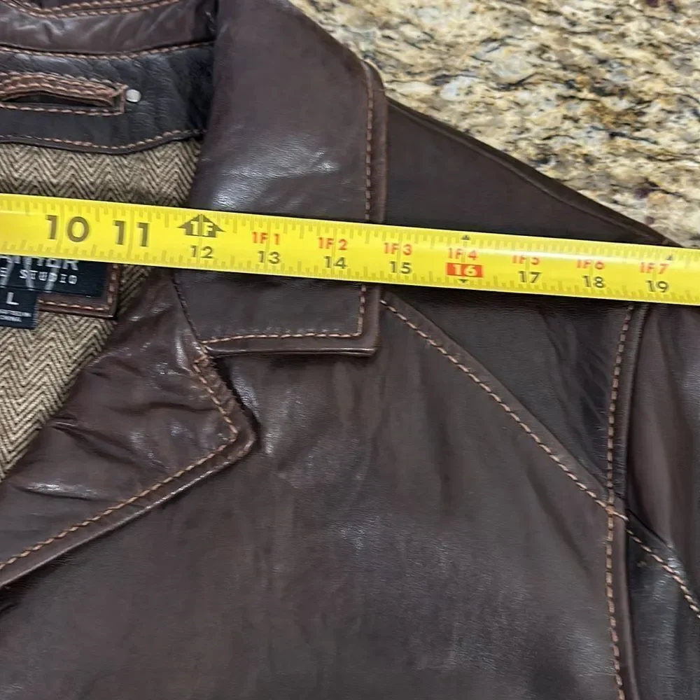 Wilsons Leather Pelle Studio Button Front Brown Jacket Size L